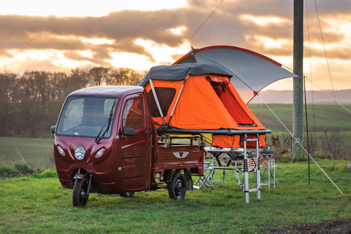 4 400 electric trike pickup camper is a lean green urban motorhome